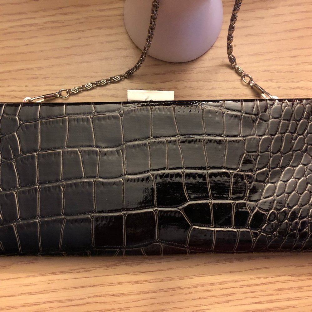 Black Snake Skin Texture Evening Bag
